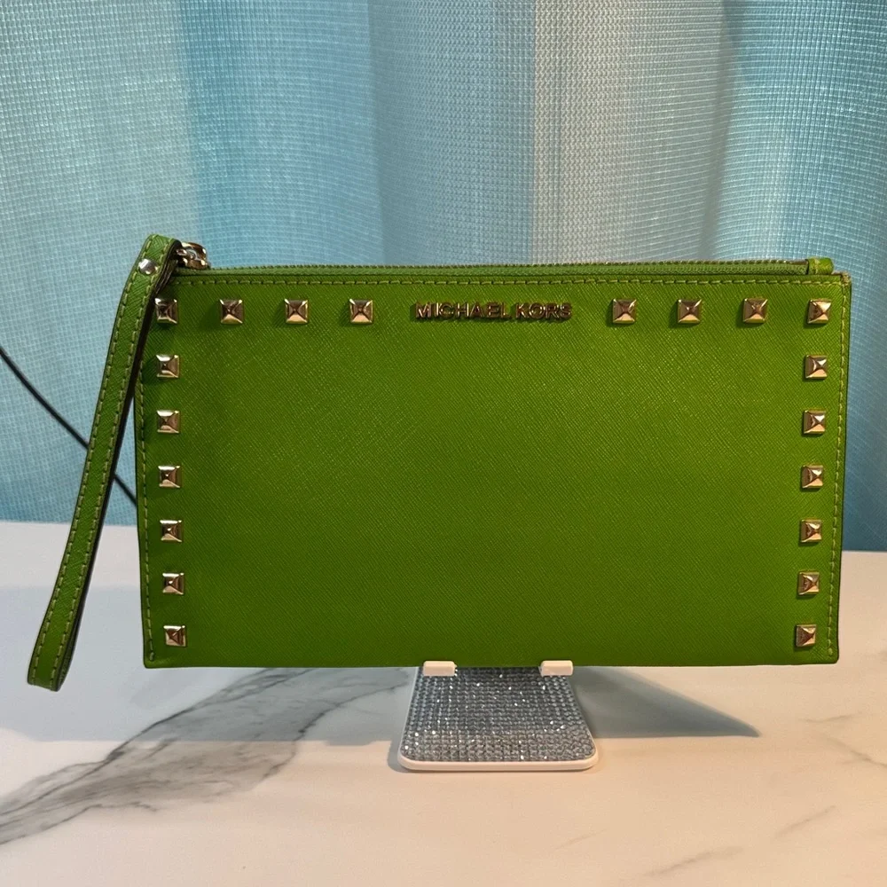 Michael Kors Lime Green Studded Wristlet
